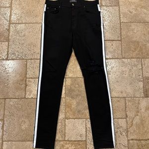 Amiri Black / White Stripe Track Denim Distressed Jeans